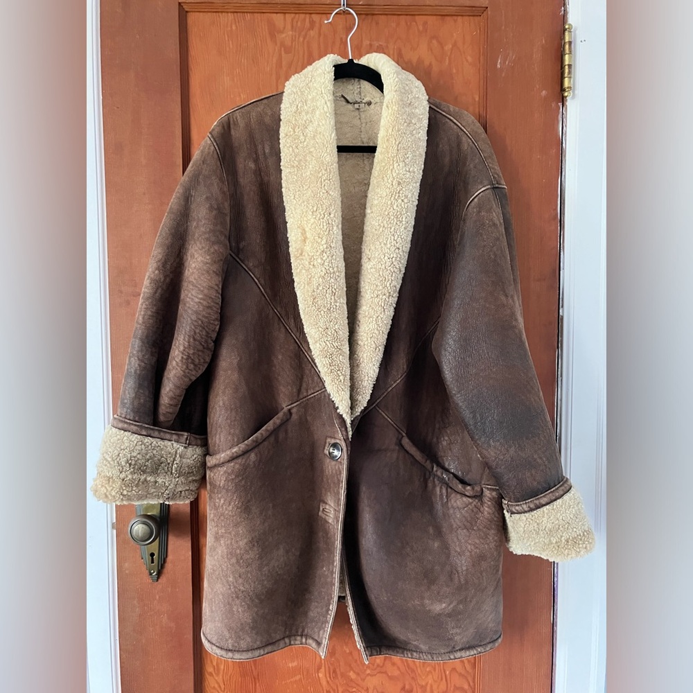 Shearling Lined Brown Leather Coat